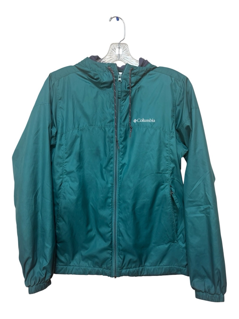 Columbia XS Teal Hooded Outdoor Jacket Fleece Lined Windbreaker Hiking